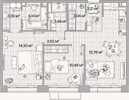 Планировка: 2-к, 64,4 м²