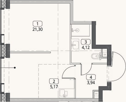 Планировка: Студия, 34,5 м²