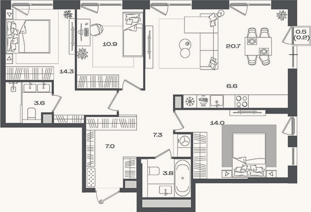 Планировка: 4+ к, 88,2 м²