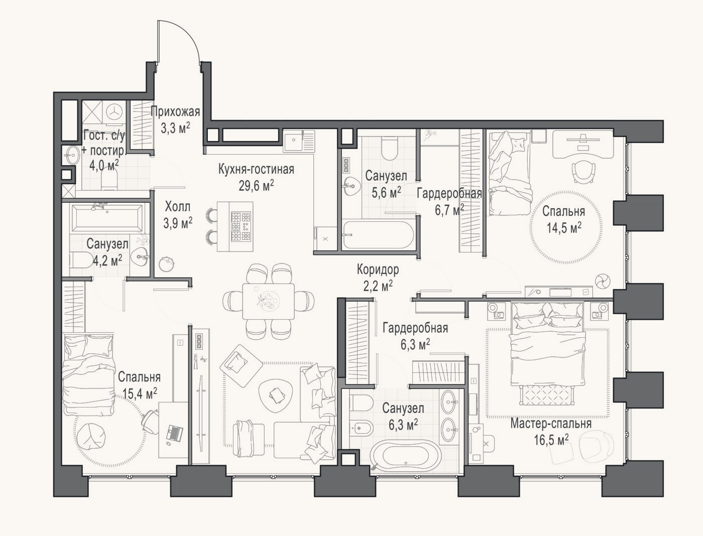 Планировка: 4+ к, 119,3 м²
