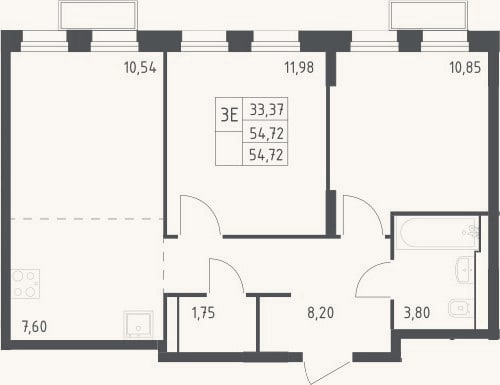 Планировка: 3-к, 54,7 м²