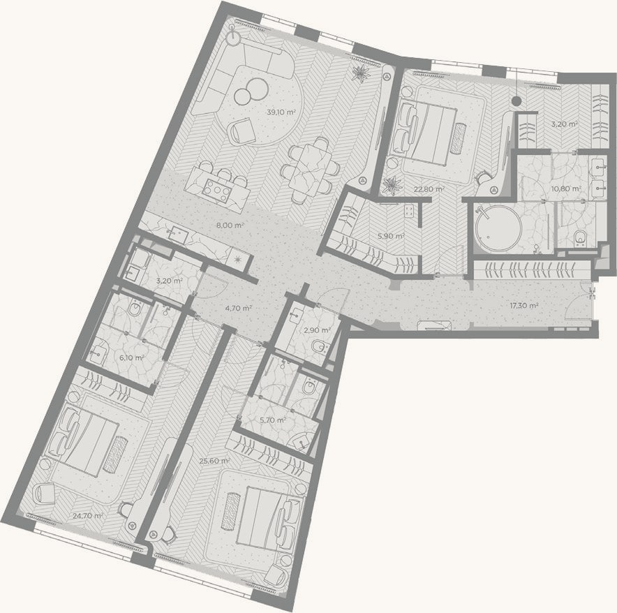 Планировка: 3-к, 180 м²
