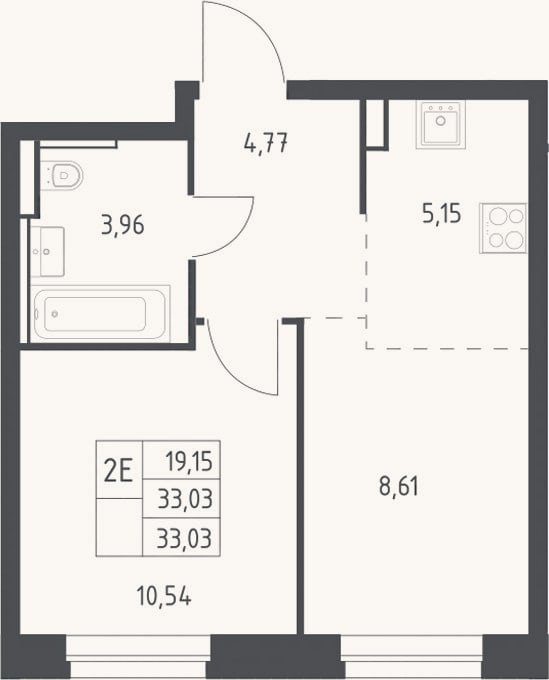 Планировка: 2-к, 33 м²