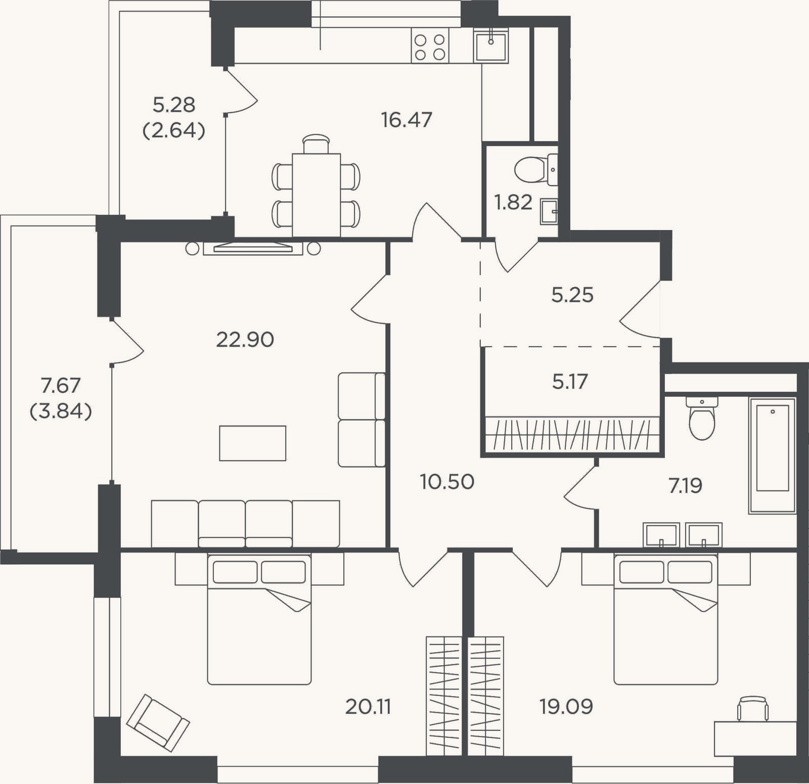 Планировка: 3-к, 108,5 м²