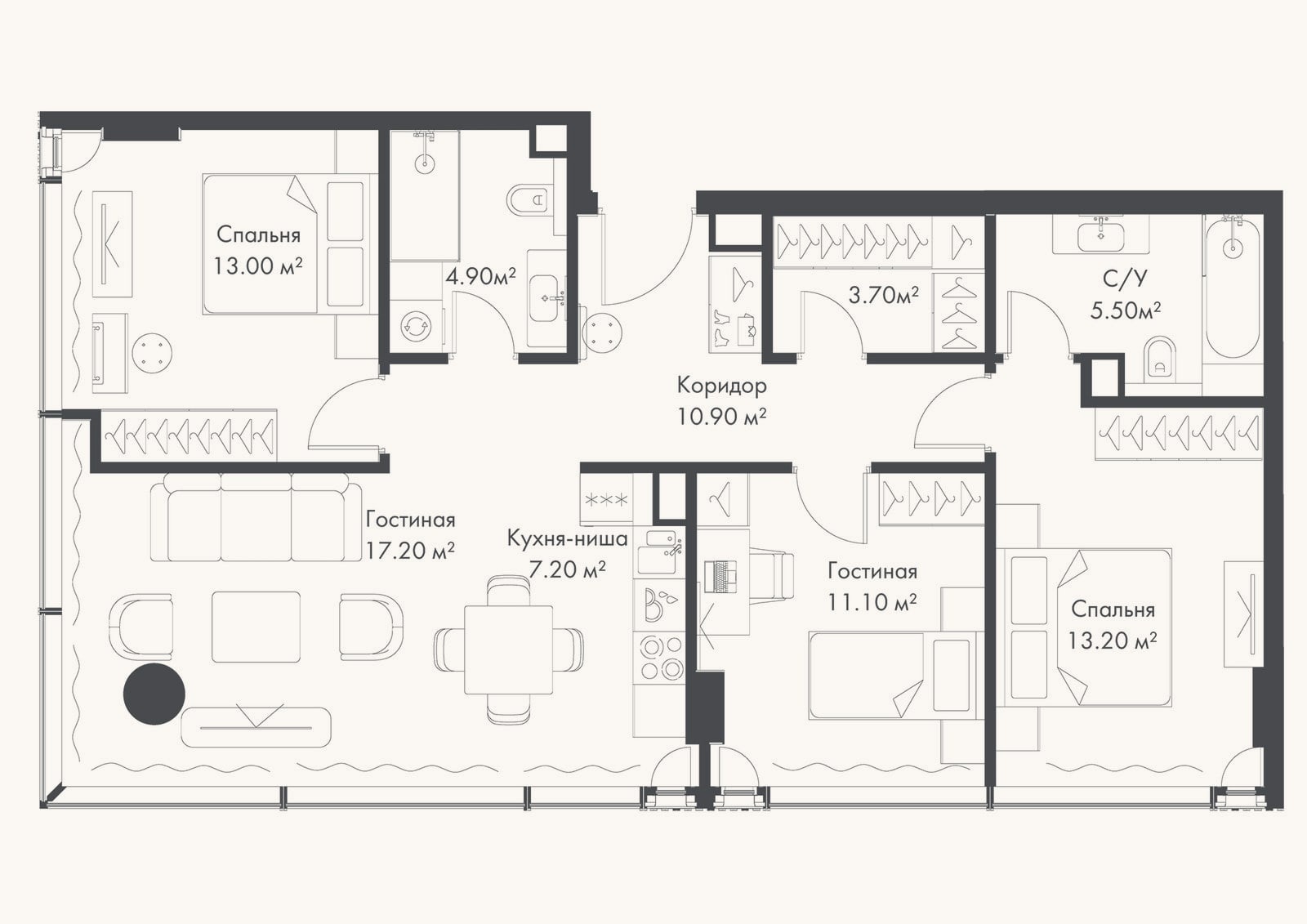 Планировка: 4+ к, 86,7 м²