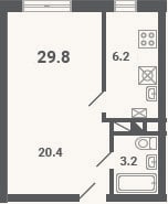 Планировка: 1-к, 29,8 м²
