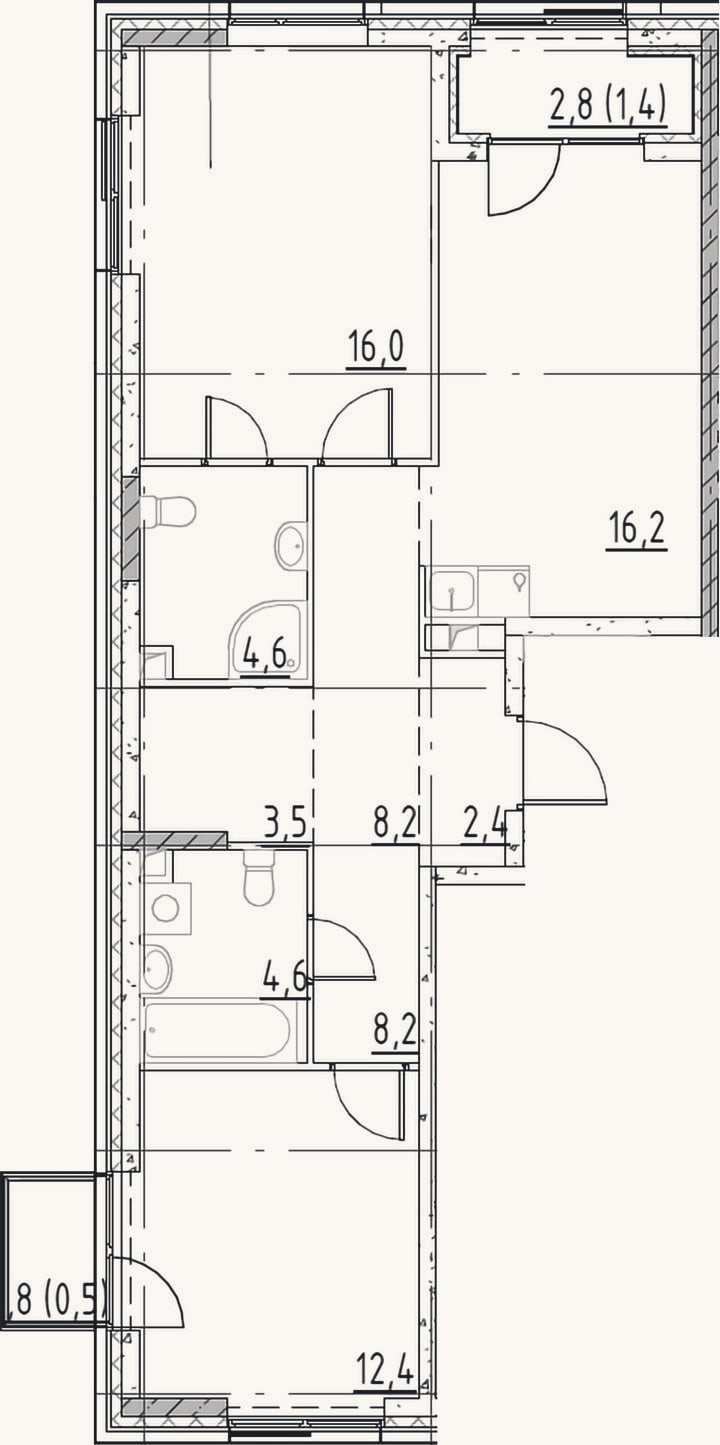 Планировка: 3-к, 67,9 м²