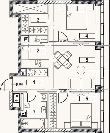 Планировка: 3-к, 57,9 м²