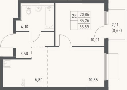 Планировка: 2-к, 35,3 м²