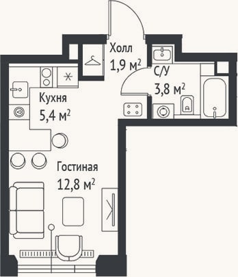 Планировка: Студия, 23,8 м²