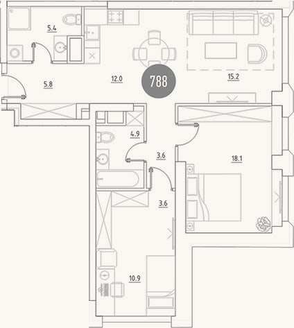 Планировка: 3-к, 79,5 м²