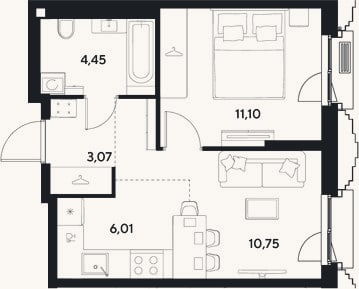 Планировка: 2-к, 35,4 м²