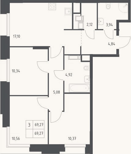 Планировка: 4+ к, 69,3 м²