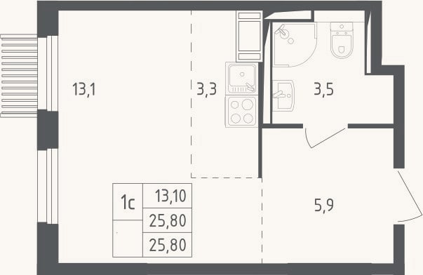 Планировка: Студия, 25,8 м²