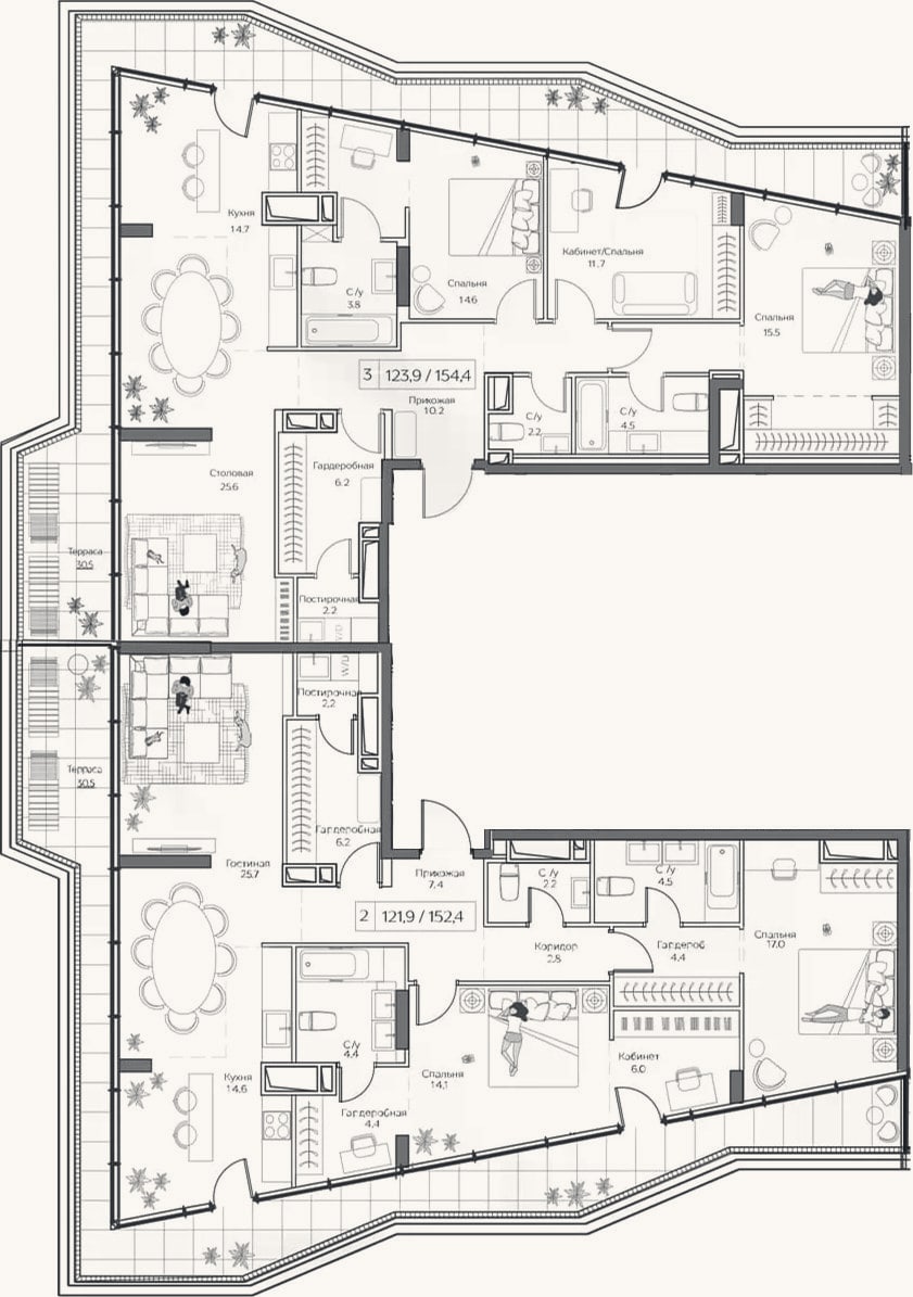 Планировка: 4+ к, 244,6 м²