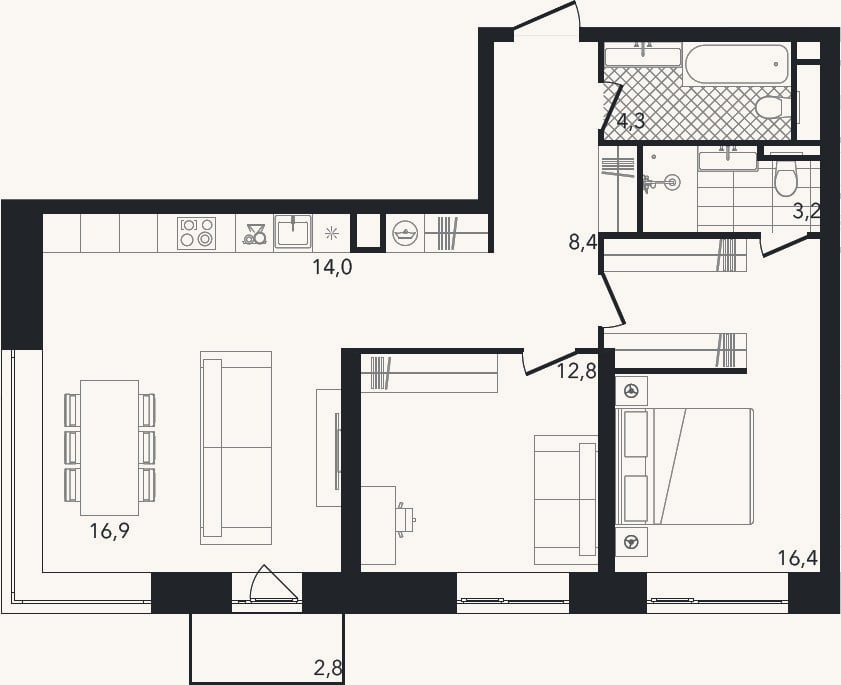 Планировка: 3-к, 75,9 м²