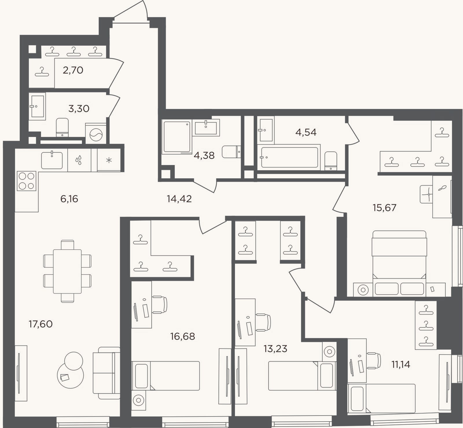 Планировка: 4+ к, 109,8 м²