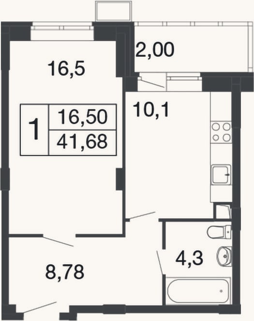 Планировка: 1-к, 39,7 м²