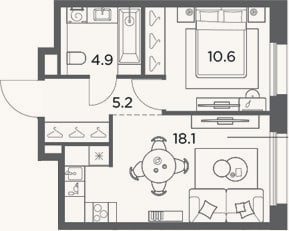 Планировка: 1-к, 38,8 м²