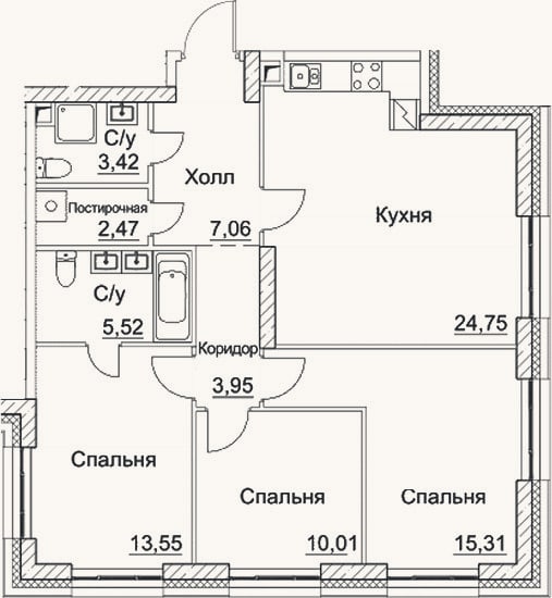 Планировка: 4+ к, 86 м²
