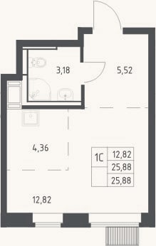 Планировка: Студия, 25,9 м²