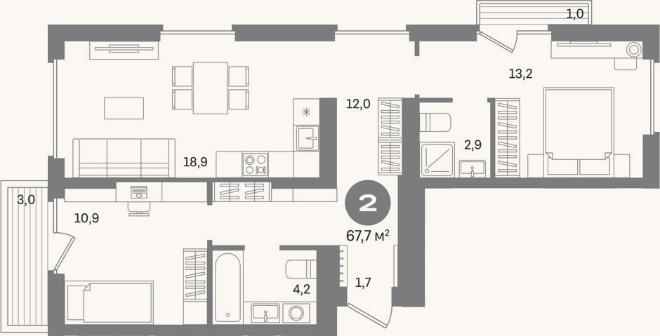 Планировка: 2-к, 63,7 м²