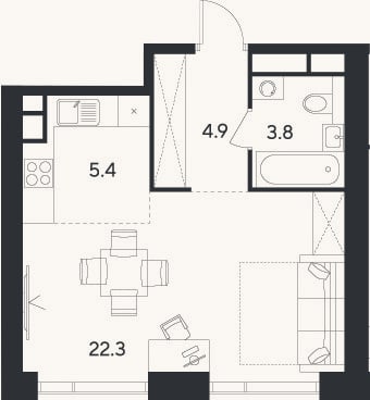 Планировка: Студия, 36,4 м²