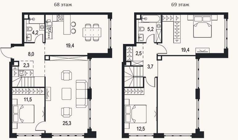 Планировка: 4+ к, 114 м²
