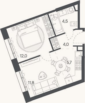 Планировка: 2-к, 38 м²