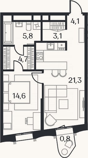 Планировка: 2-к, 53,6 м²