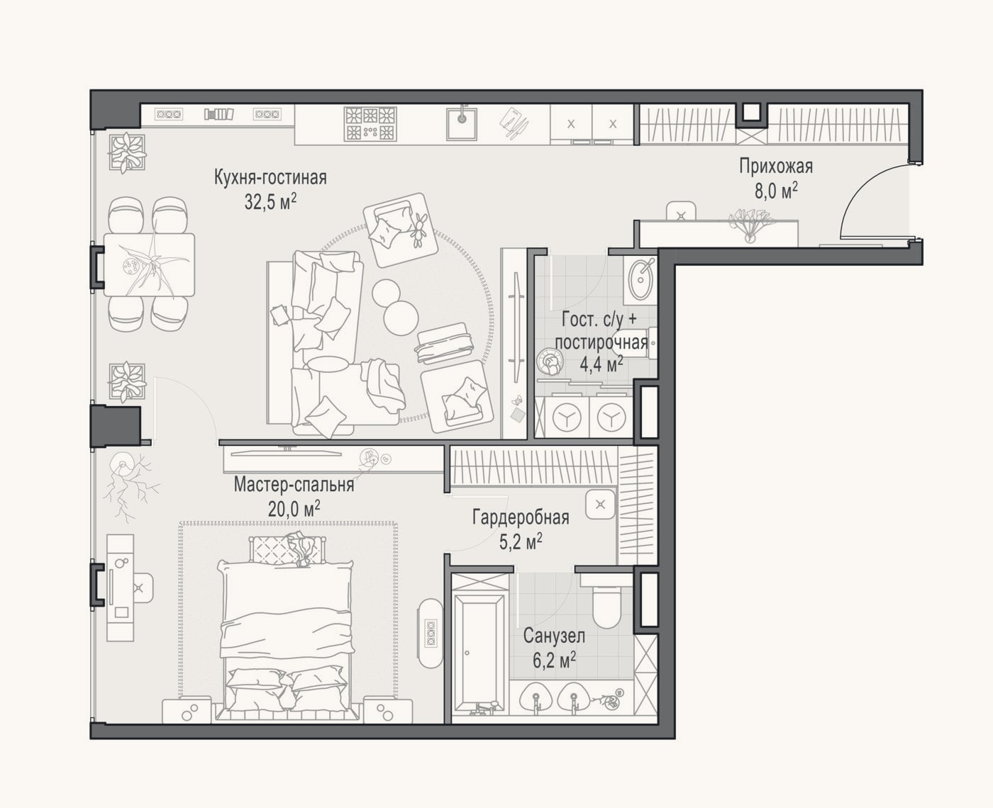 Планировка: 2-к, 76,5 м²