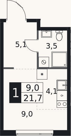 Планировка: Студия, 21,7 м²
