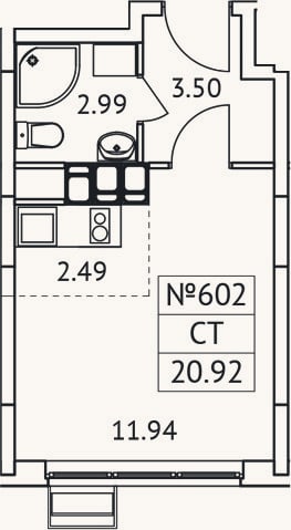 Планировка: Студия, 20,9 м²