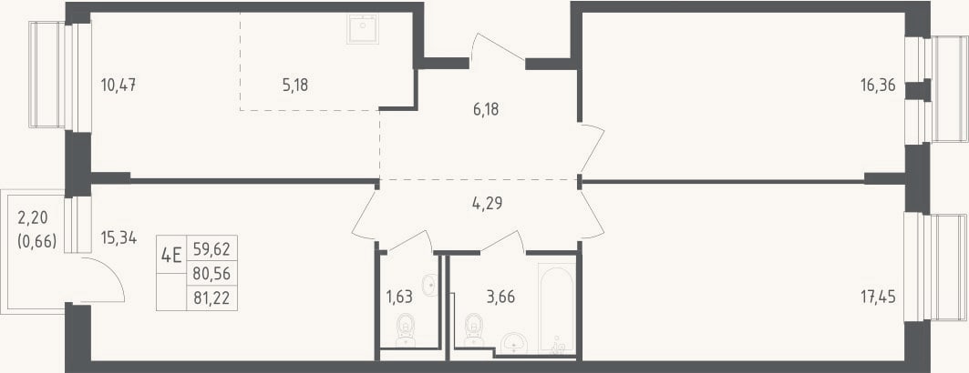 Планировка: 4+ к, 80,6 м²