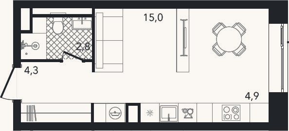 Планировка: Студия, 27 м²