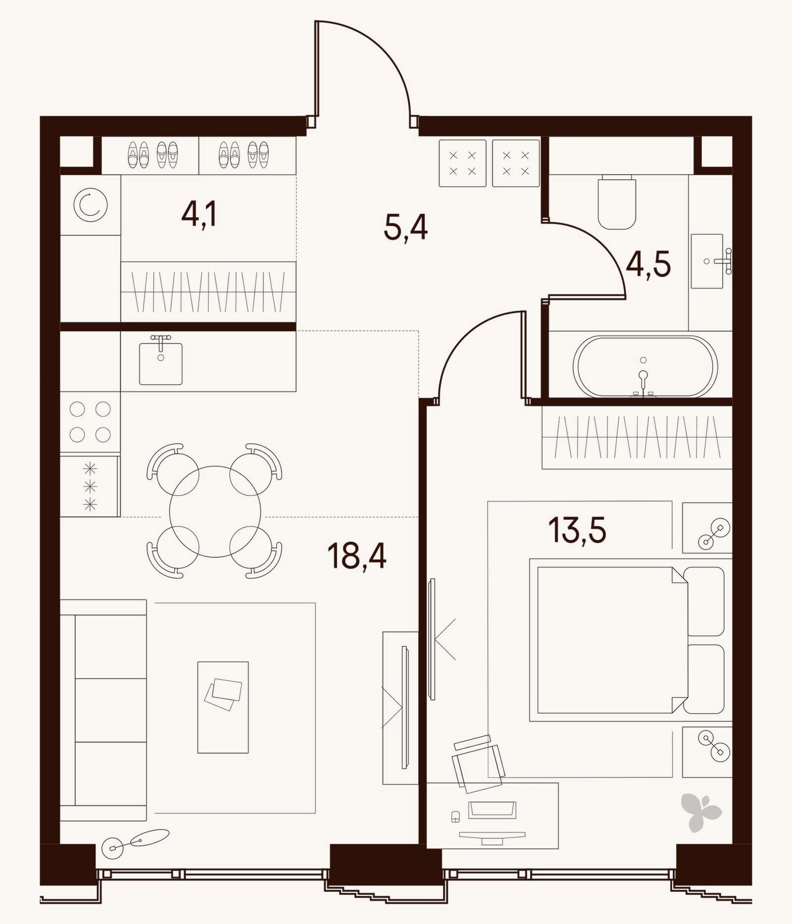 Планировка: 2-к, 45,9 м²