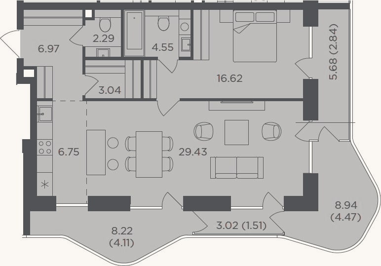 Планировка: 2-к, 69,7 м²