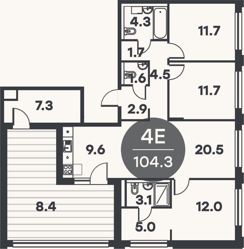 Планировка: 4+ к, 101,8 м²