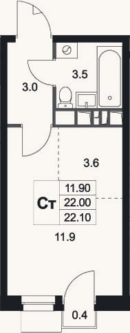 Планировка: Студия, 22 м²