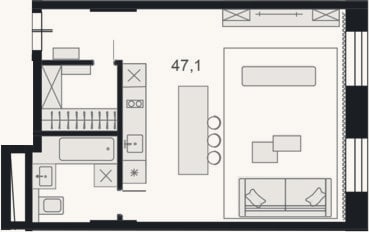 Планировка: Студия, 47 м²