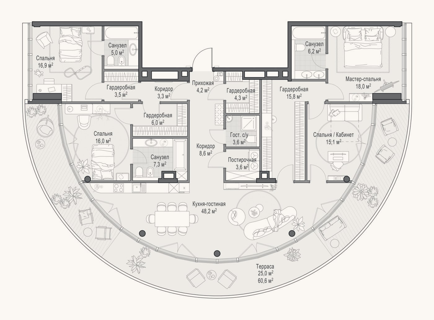 Планировка: 4+ к, 193,7 м²