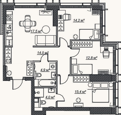 Планировка: 4+ к, 82,8 м²