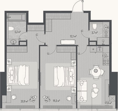 Планировка: 3-к, 79,1 м²