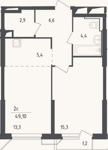 Планировка: 2-к, 47,9 м²