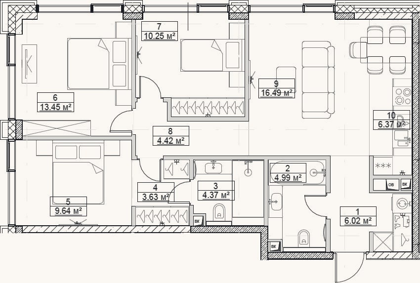 Планировка: 4+ к, 79,6 м²