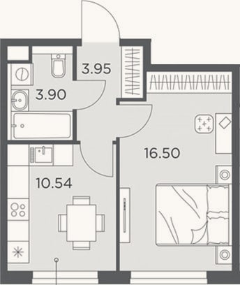 Планировка: 1-к, 34,9 м²