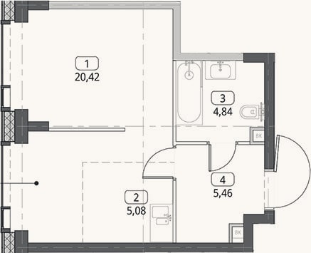 Планировка: Студия, 35,8 м²