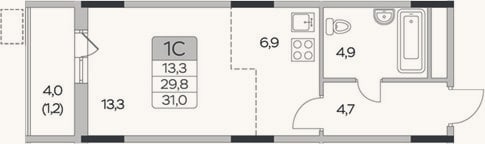 Планировка: Студия, 29,8 м²