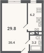 Планировка: 1-к, 29,8 м²