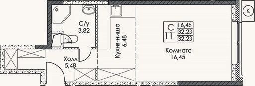 Планировка: Студия, 32,2 м²